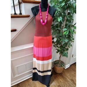Ytrig Women's Multicolor 100% Polyester Halter Neck Sleeveless Maxi Dress 2
